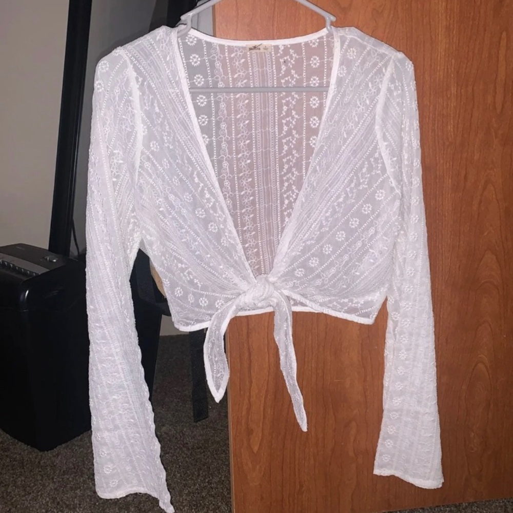 hollister sheer top with bell sleeves